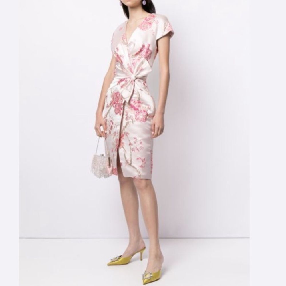 TADASHI SHOJI SHINOBU OBI-WRAP DRESS BLOSSOM BPM20544M Size 2 NWT - Picture 2 of 9